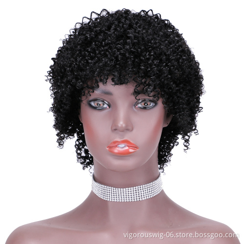 Short bob afro curly wholesale inch pixie cut wave black cheap glueless brazilian real human hair wigs black women